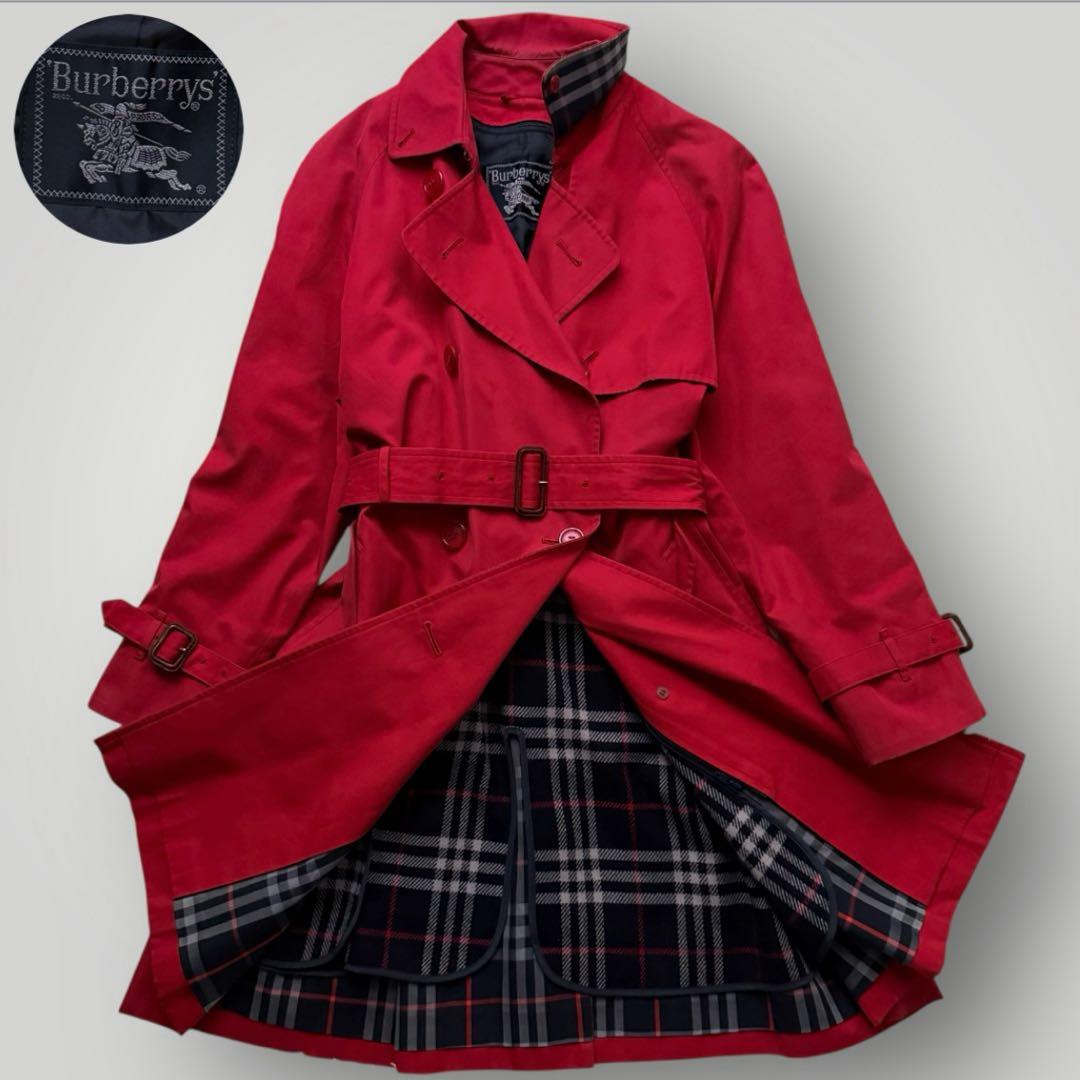 バーバリー☆トレンチコート ミドル丈 ノバチェック ベルト ライナー付 レッド