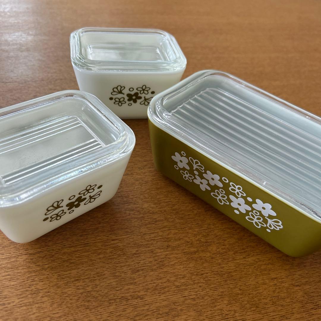 オールドPyrex花柄ガラス保存容器3個セット