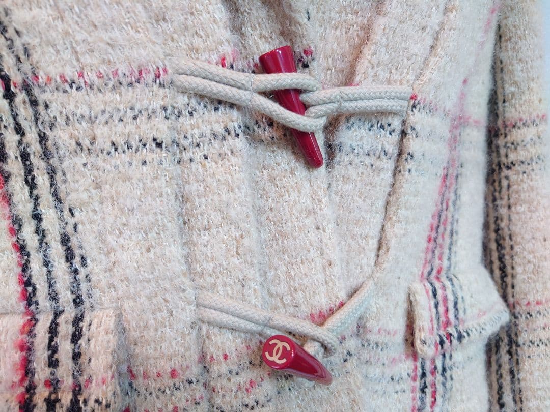 【CHANEL】チェック柄フード付きショートダッフルコート