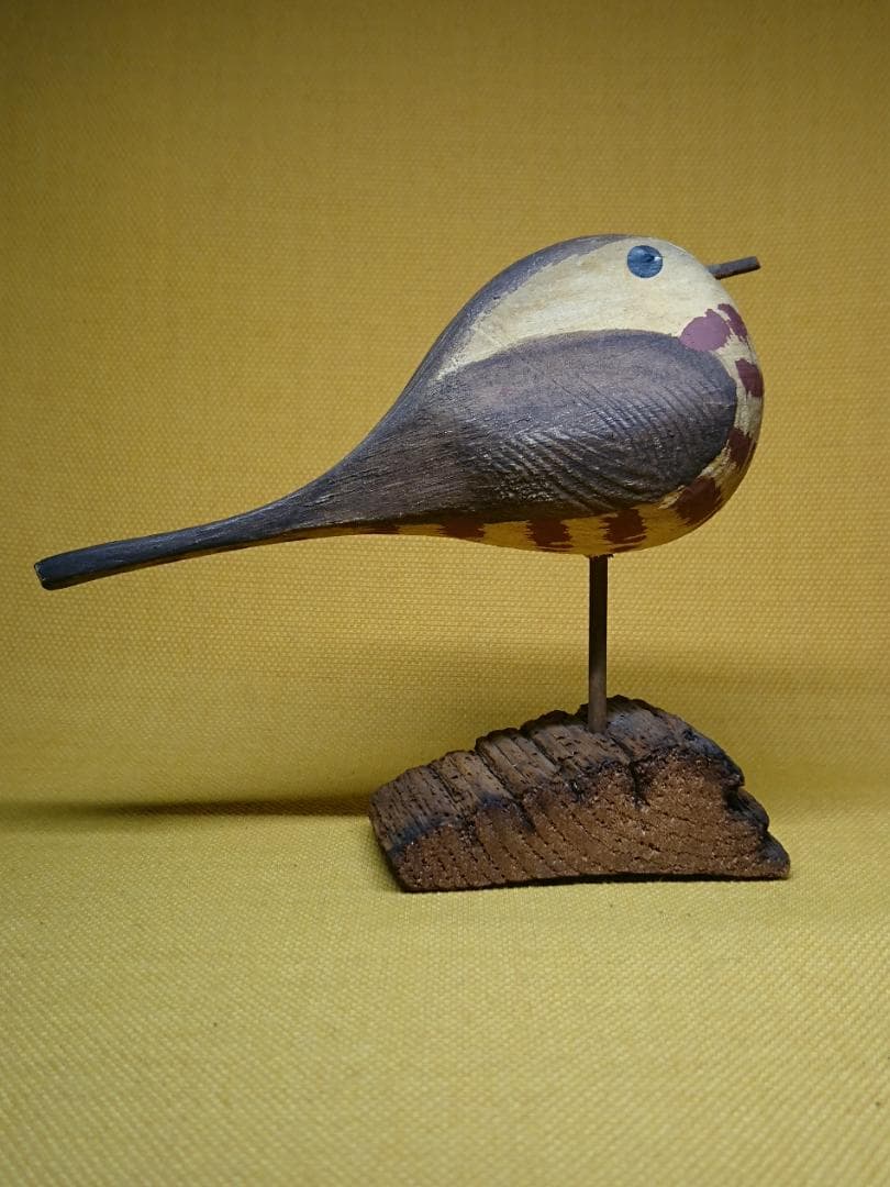とり　鳥　バード　木彫　手描き　置物　インテリア　工芸品　美術品　A1508