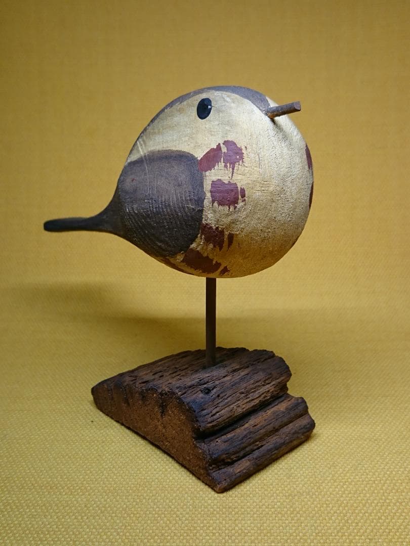 とり　鳥　バード　木彫　手描き　置物　インテリア　工芸品　美術品　A1508