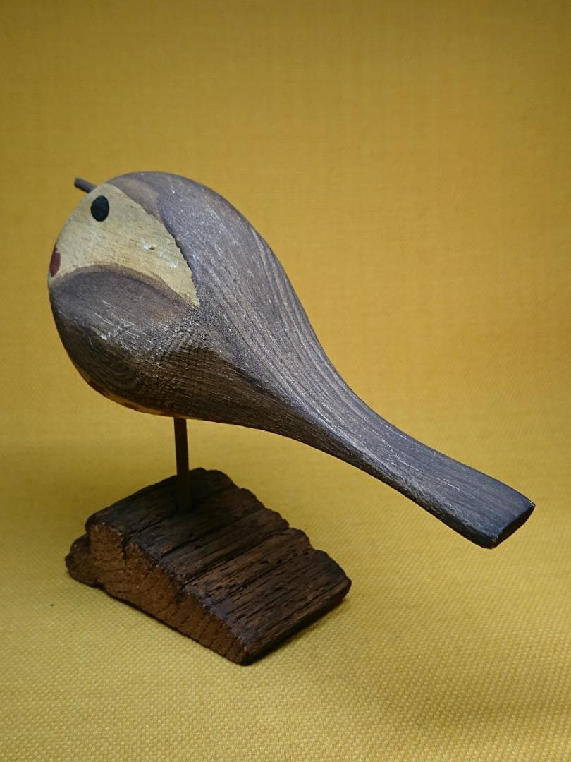 とり　鳥　バード　木彫　手描き　置物　インテリア　工芸品　美術品　A1508