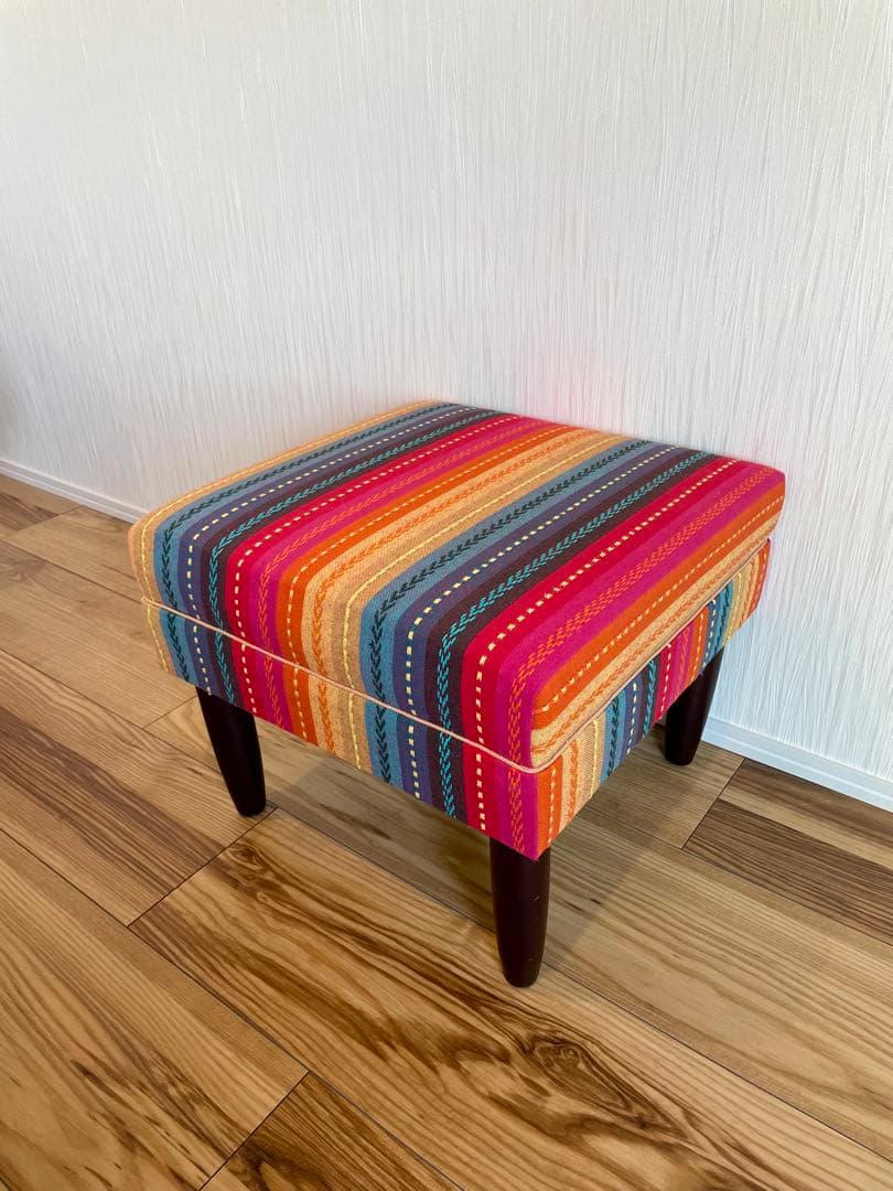 1点もの　スポンジ新品　布部張り替え済　スツール　オットマン　カントリー　インド