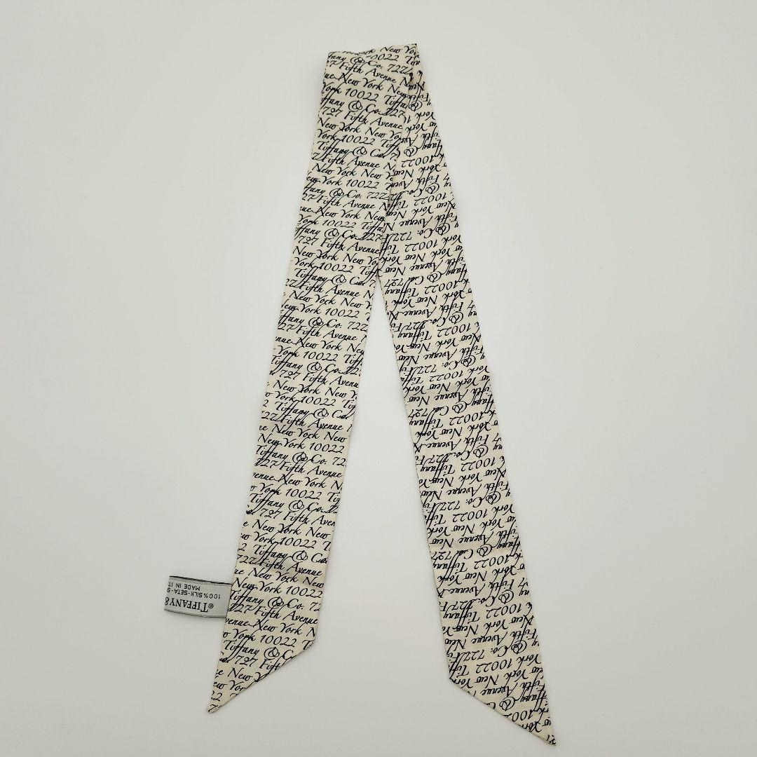 美品 Tiffany & Co. リボンスカーフ 英字 ホワイト 箱・ポーチ.