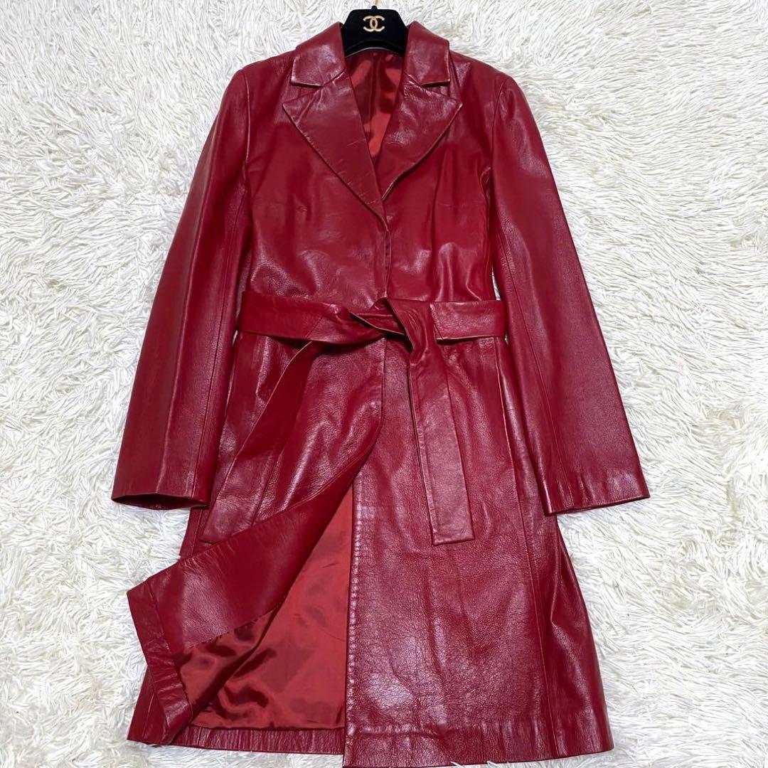 【美品✨】INED 羊革 ラムレザー チェスターコート ベルト 希少色 赤 2