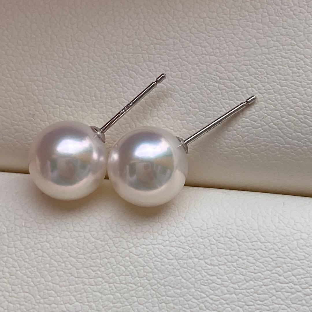 2044 あこや真珠　Pt900 8.5-9mm パールピアス　Aly手作