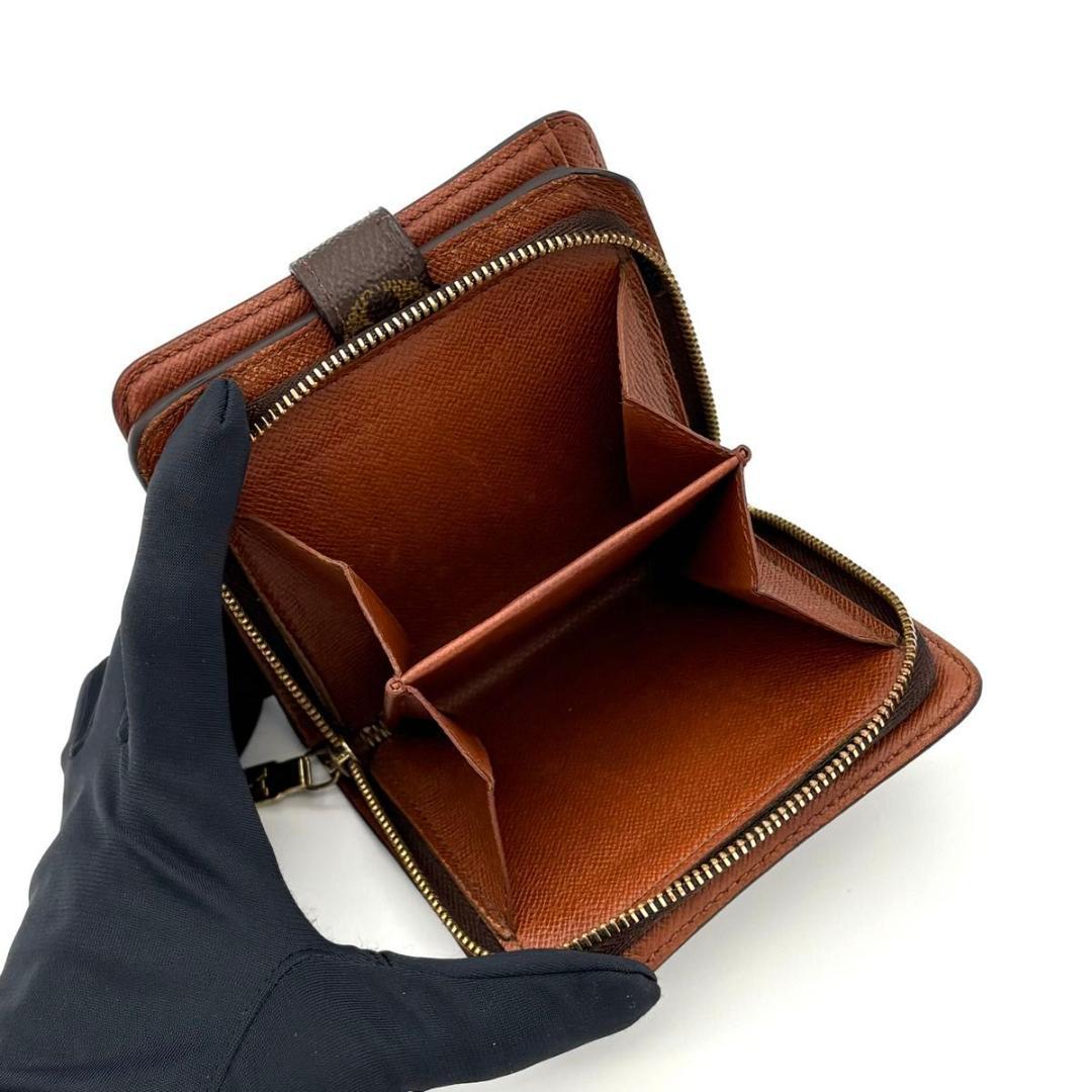 ルイヴィトン 折財布 モノグラム コンパクトジップ 茶 ブラウン 1637