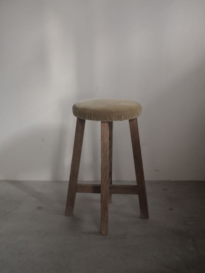 丸スツール　椅子　張り替え済　スツール　古家具　古道具　アンティーク　昭和レトロ
