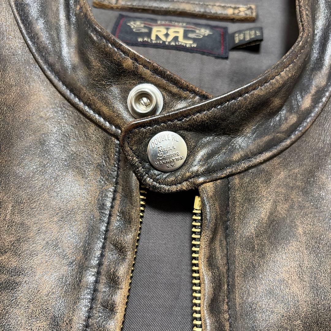 【Double RL】 スリム フィット レザー モト ジャケット