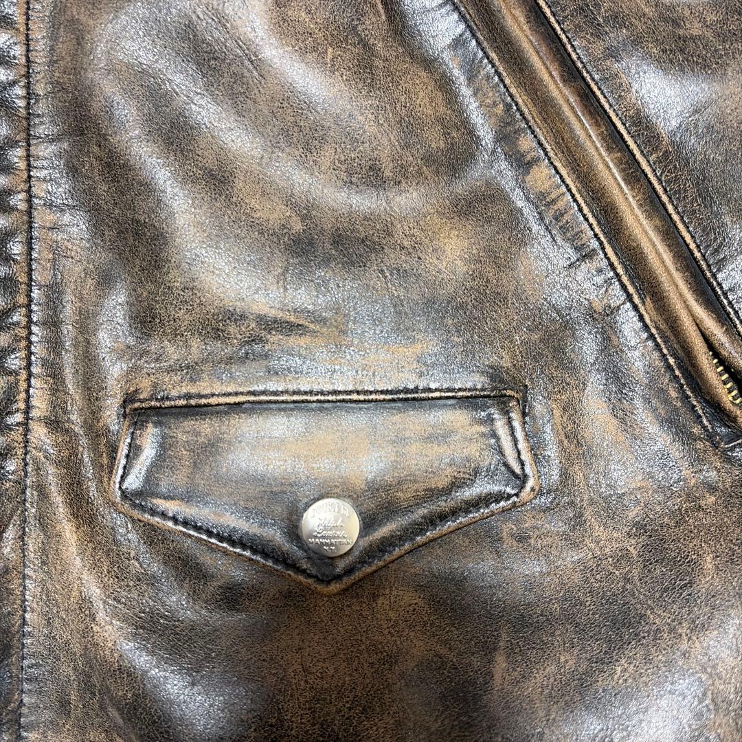 【Double RL】 スリム フィット レザー モト ジャケット