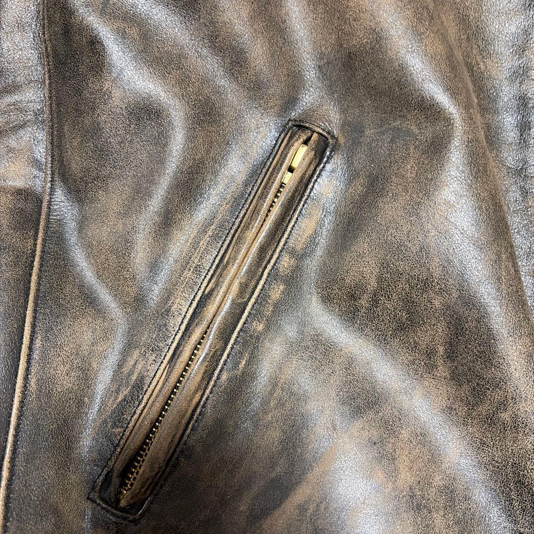 【Double RL】 スリム フィット レザー モト ジャケット