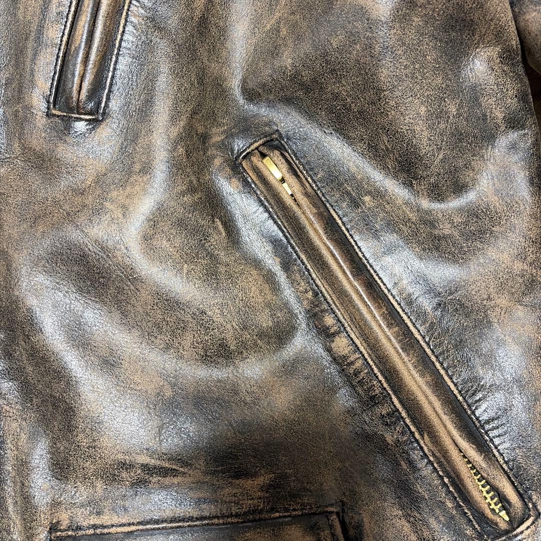 【Double RL】 スリム フィット レザー モト ジャケット