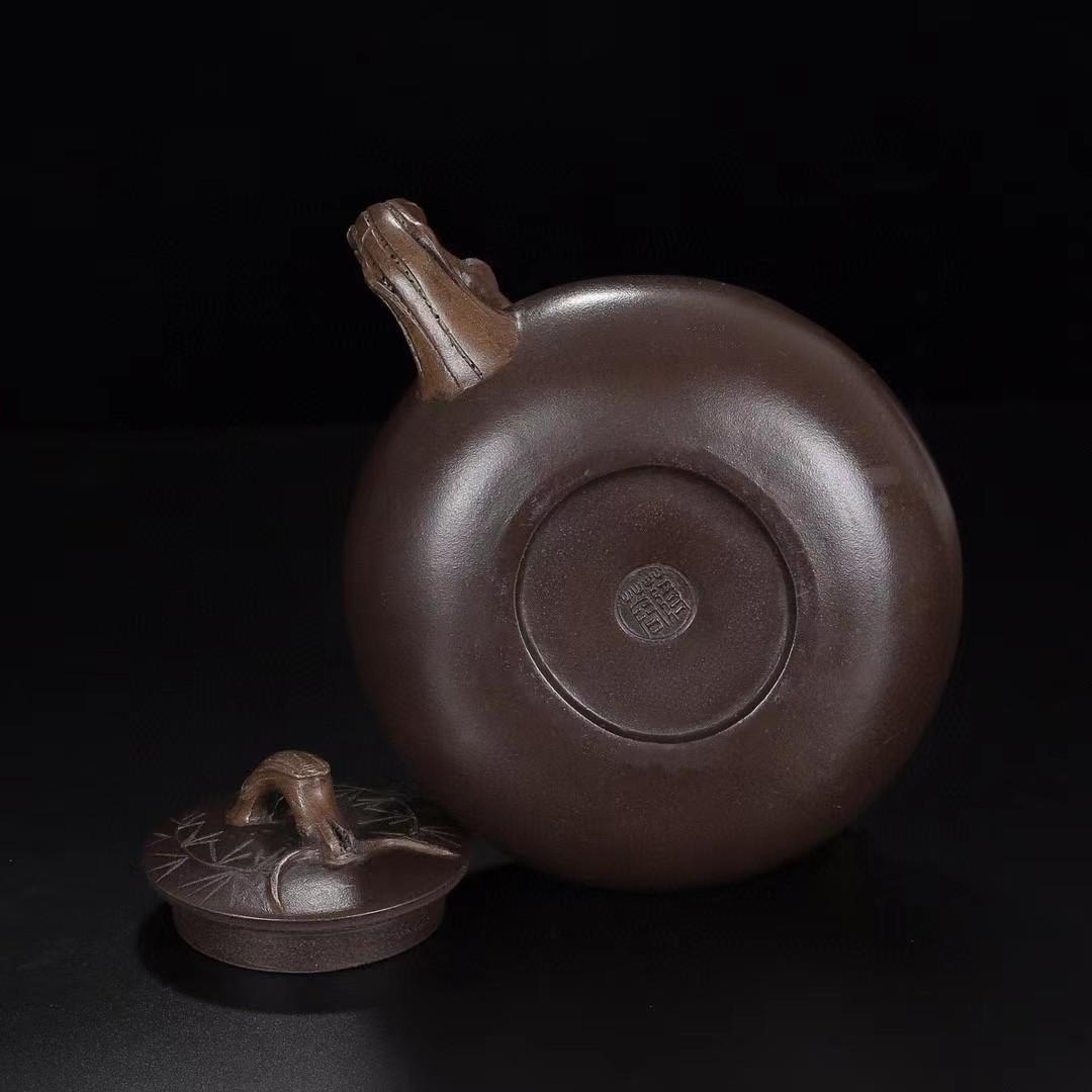 中国古美術・松針紫砂壺セット・底款蔣蓉紋・宜興原鉱・紫泥急須・茶壺・茶道具・置物