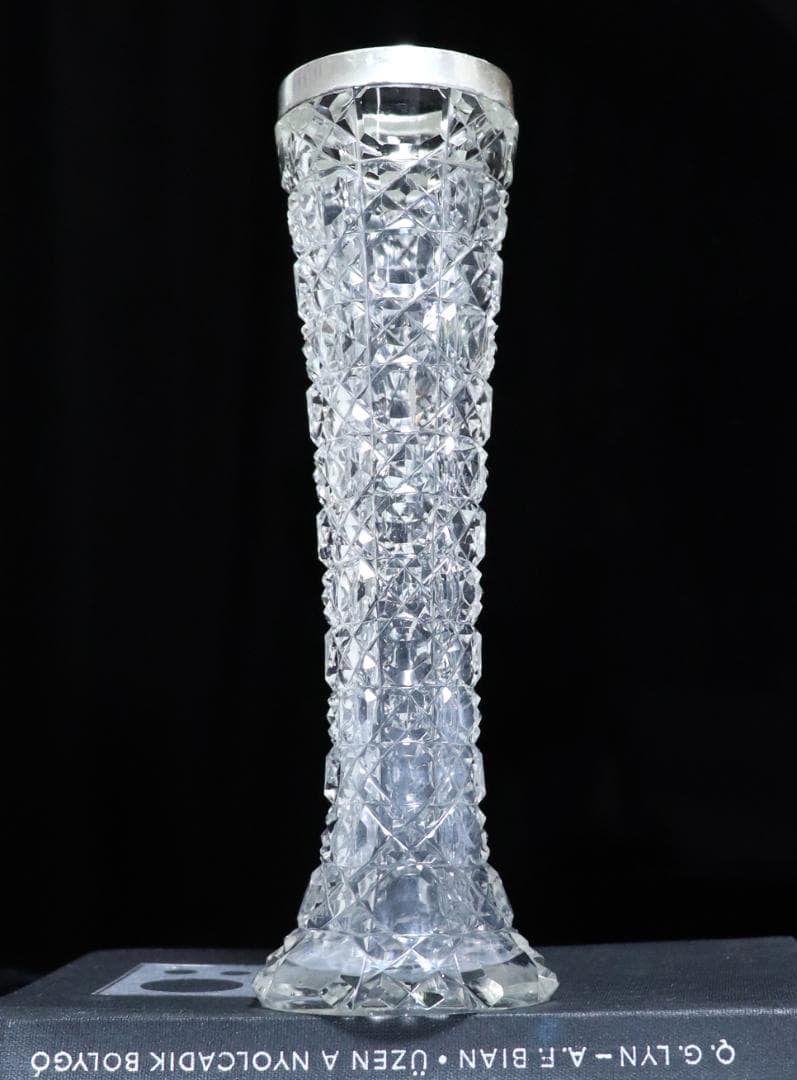 オールド・バカラ 1890年頃 大型銀巻20cm切子花瓶 ディアマン・ピエーリー