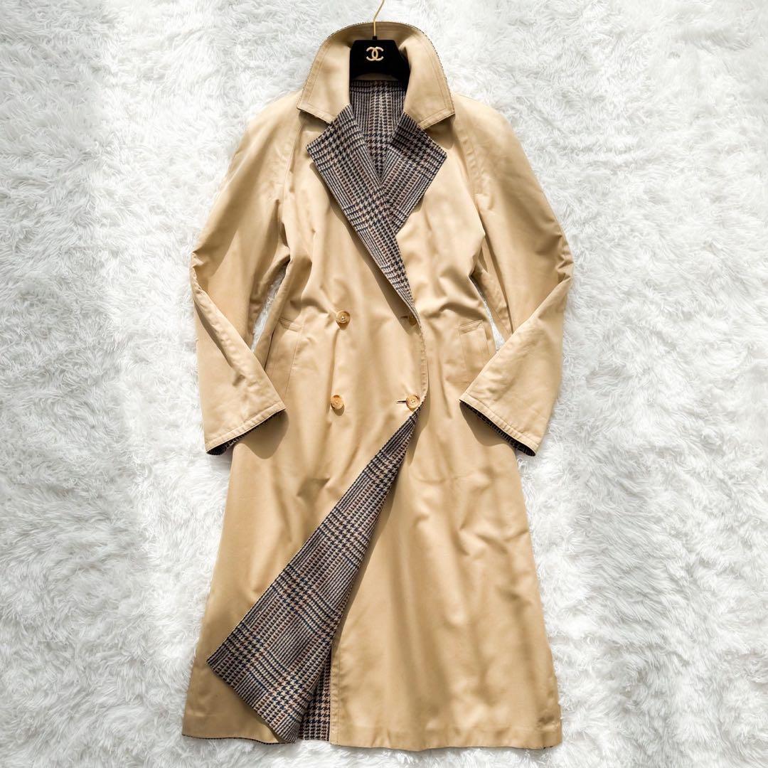 Aquascutum リバーシブル ステンカラーコート千鳥チェック ウール XL