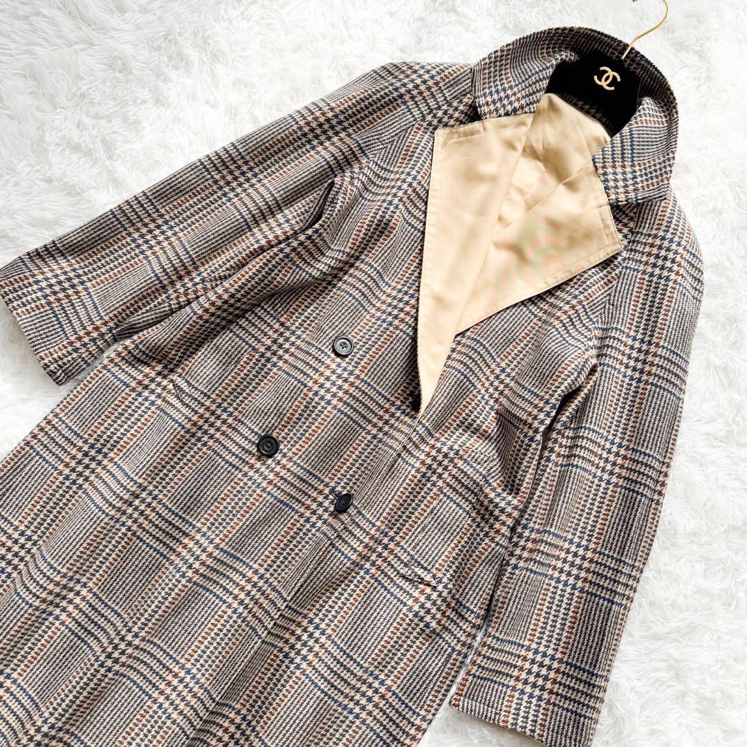 Aquascutum リバーシブル ステンカラーコート千鳥チェック ウール XL