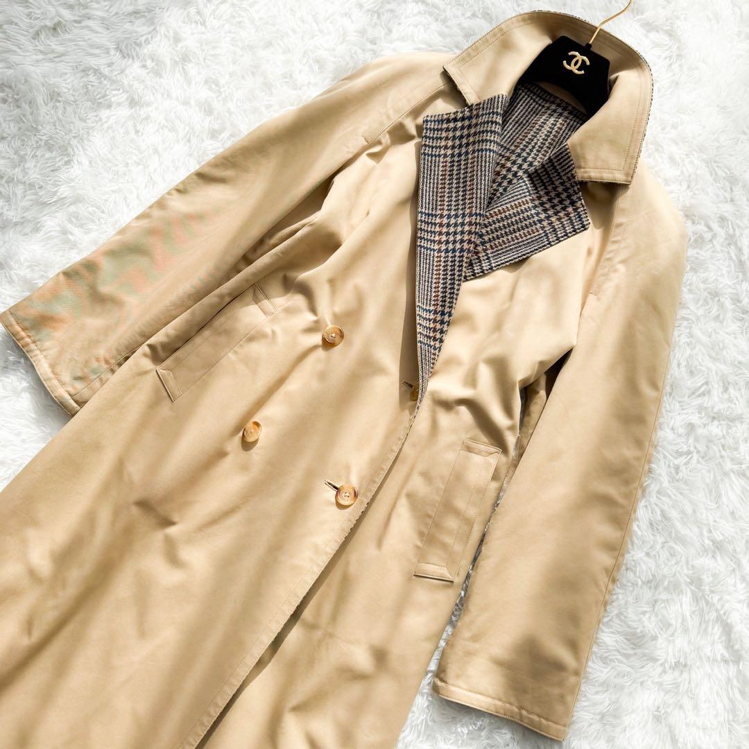 Aquascutum リバーシブル ステンカラーコート千鳥チェック ウール XL