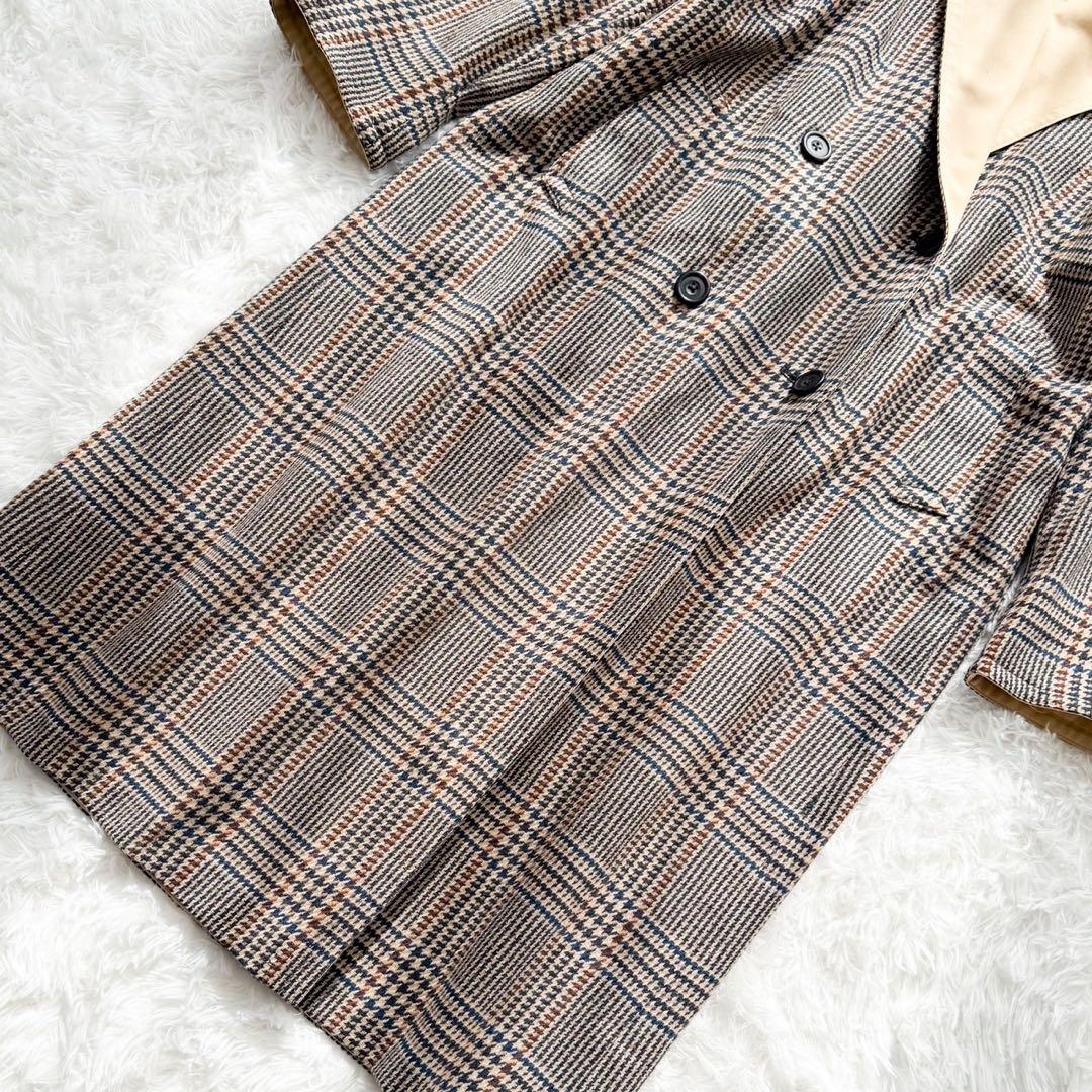 Aquascutum リバーシブル ステンカラーコート千鳥チェック ウール XL