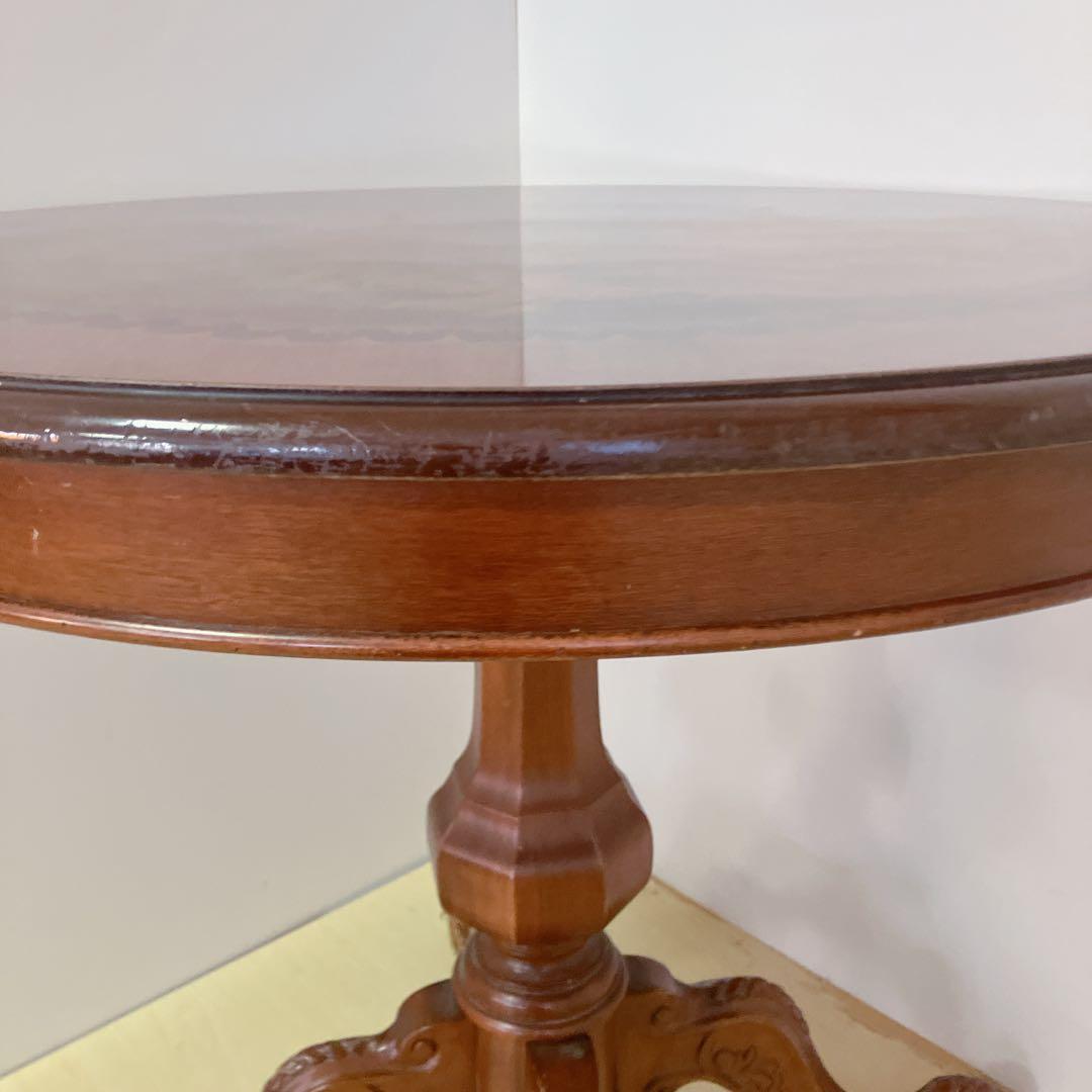 象嵌細工　コーヒーテーブル　円形テーブル　アンティーク調　カフェテーブル