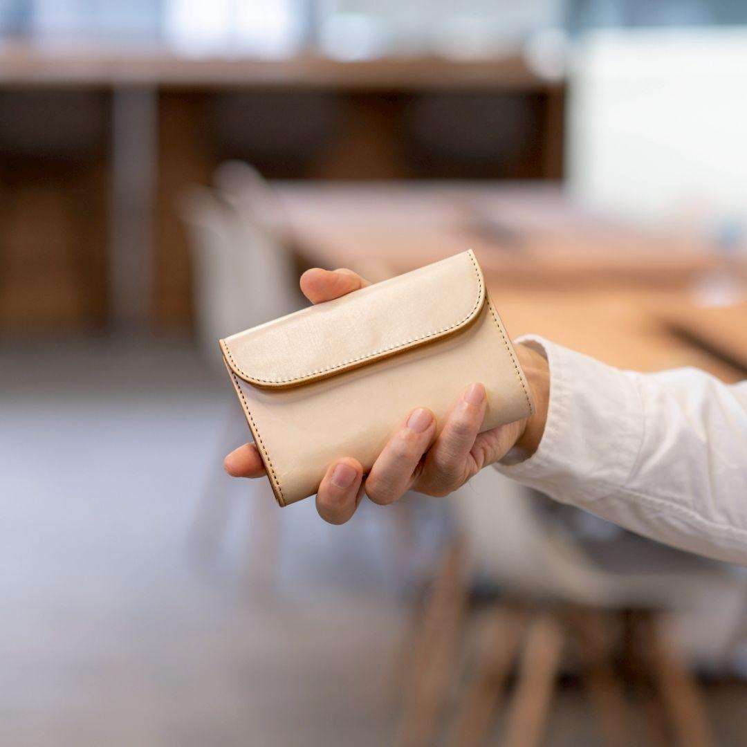 生成り ヌメ革 本革 牛革 三つ折り ナチュラル 財布 メンズ 折り財布