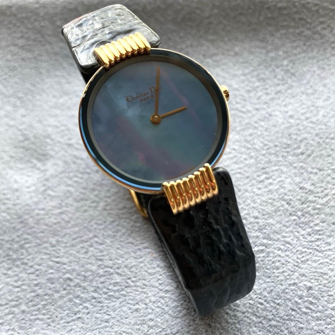 クリスチャンディオール　バギラ腕時計　レディース　希少　シェルフェイス　ブルー