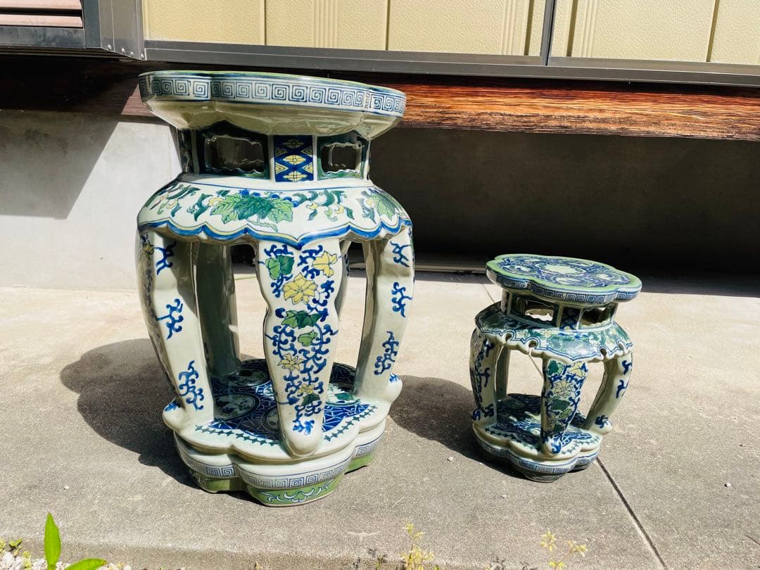 陶器/スツール/ガーデンチェア/椅子/花台/飾台/【大・小】2点セット