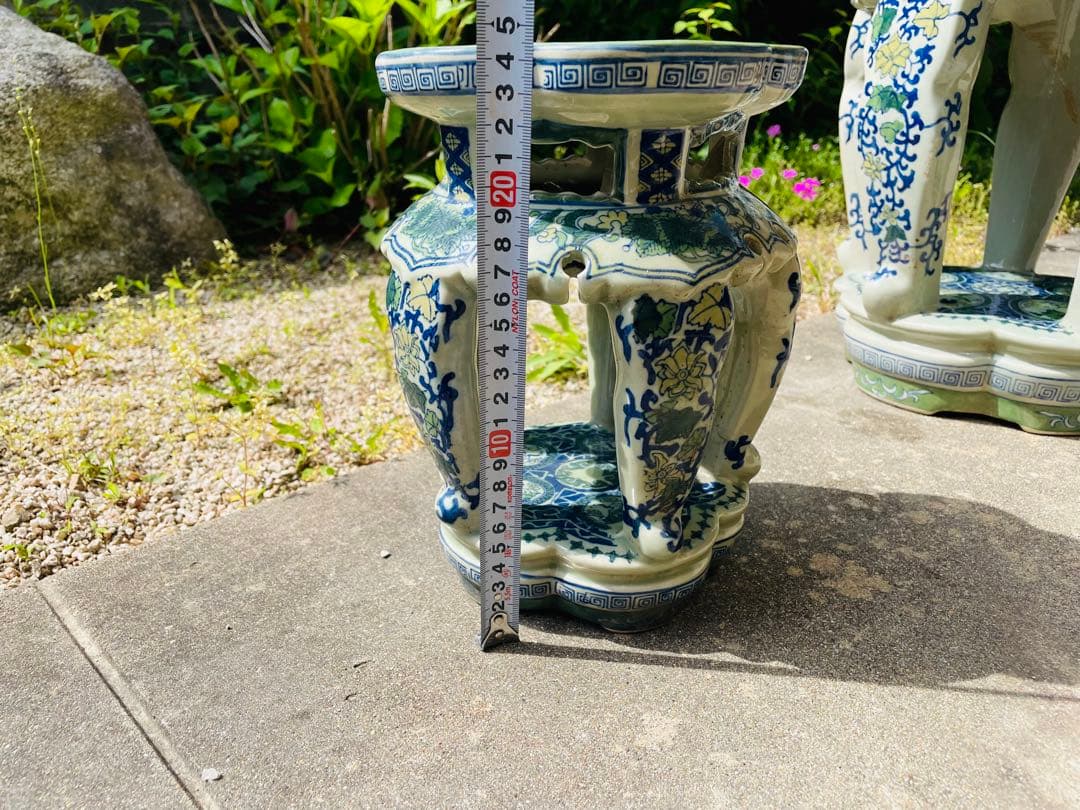 陶器/スツール/ガーデンチェア/椅子/花台/飾台/【大・小】2点セット