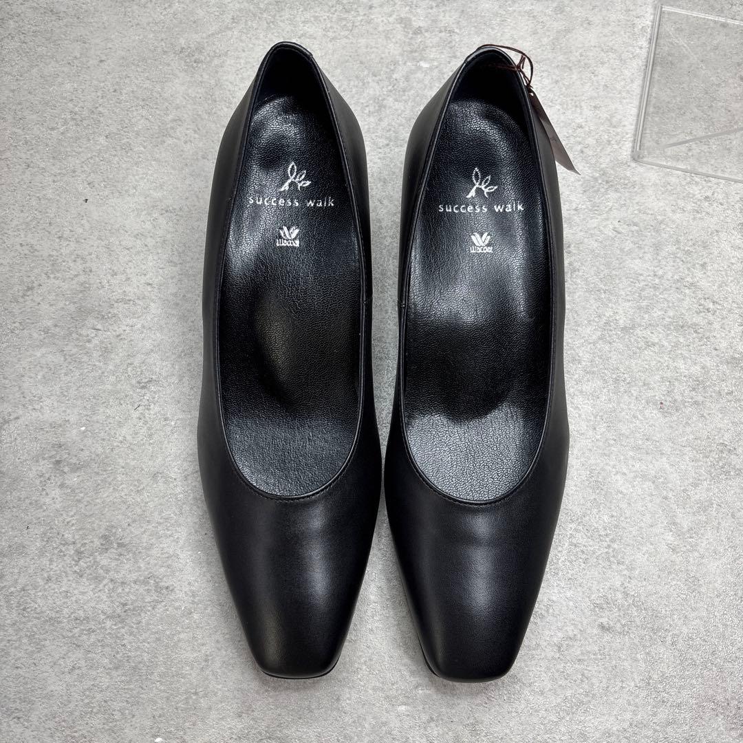 新品タグ付！wacoal success walk レザーパンプス23 黒