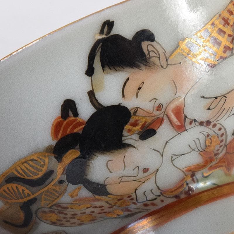 九谷焼　古九谷　色絵金彩　浮世絵　艶絵　春画盃　時代箱　C　7607