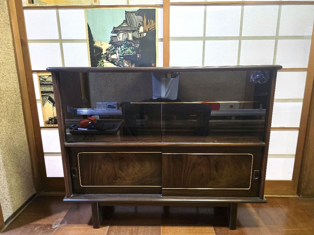 和風ダークブラウンキャビネット茶箪笥 飾り棚 サイドボード