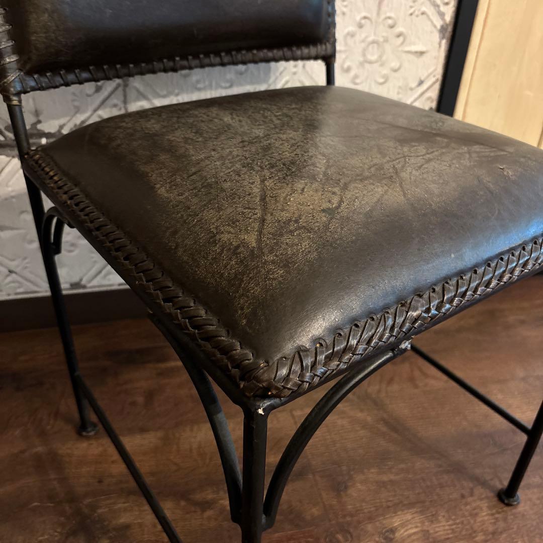 アイアン脚　レザー 本革　アンティーク風チェア