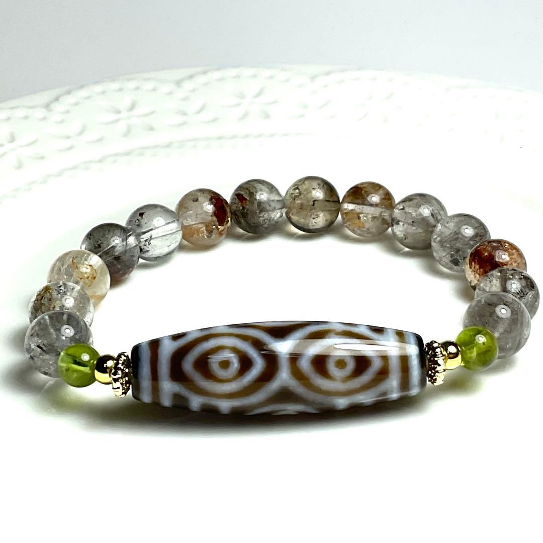 「天珠の王」龍眼天珠とヒマラヤ産ライモナイトエレスチャルクォーツのブレスレット✨