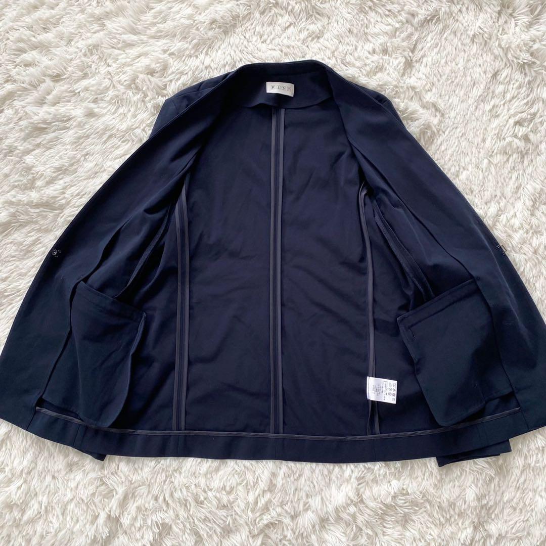 PLST セットアップ ノーカラー パンツ ビジネススーツ ネイビー Lサイズ