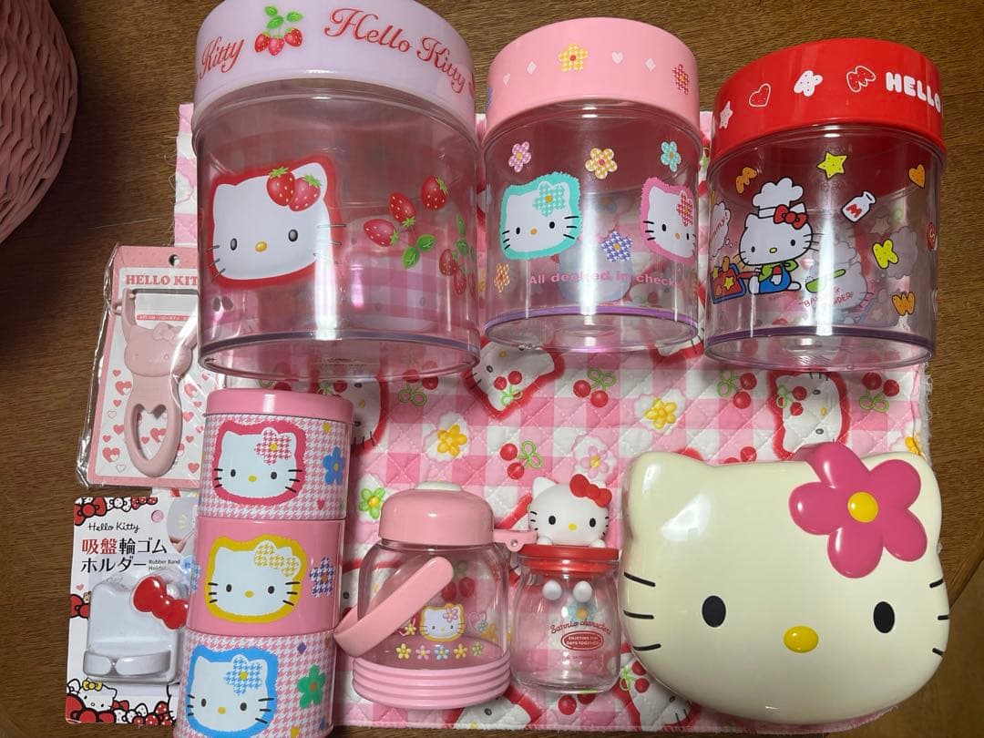 レア　キティ　キッチン　シュガーポット　缶　いちご　赤　カオハナ　千鳥　ケース