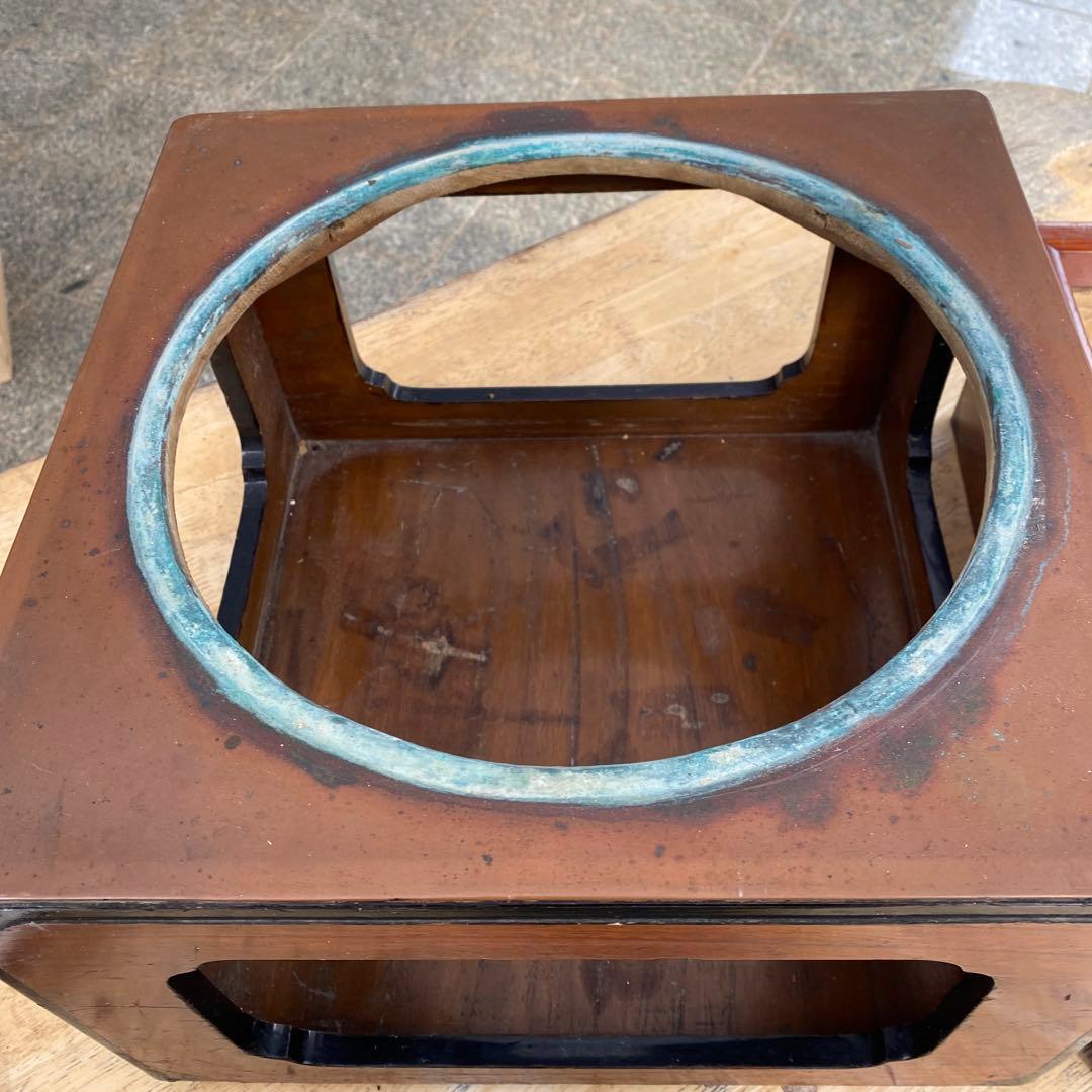 木製 四角火鉢　茶道具　古民家　灰　火箸　灰ならし　火つまみ付き