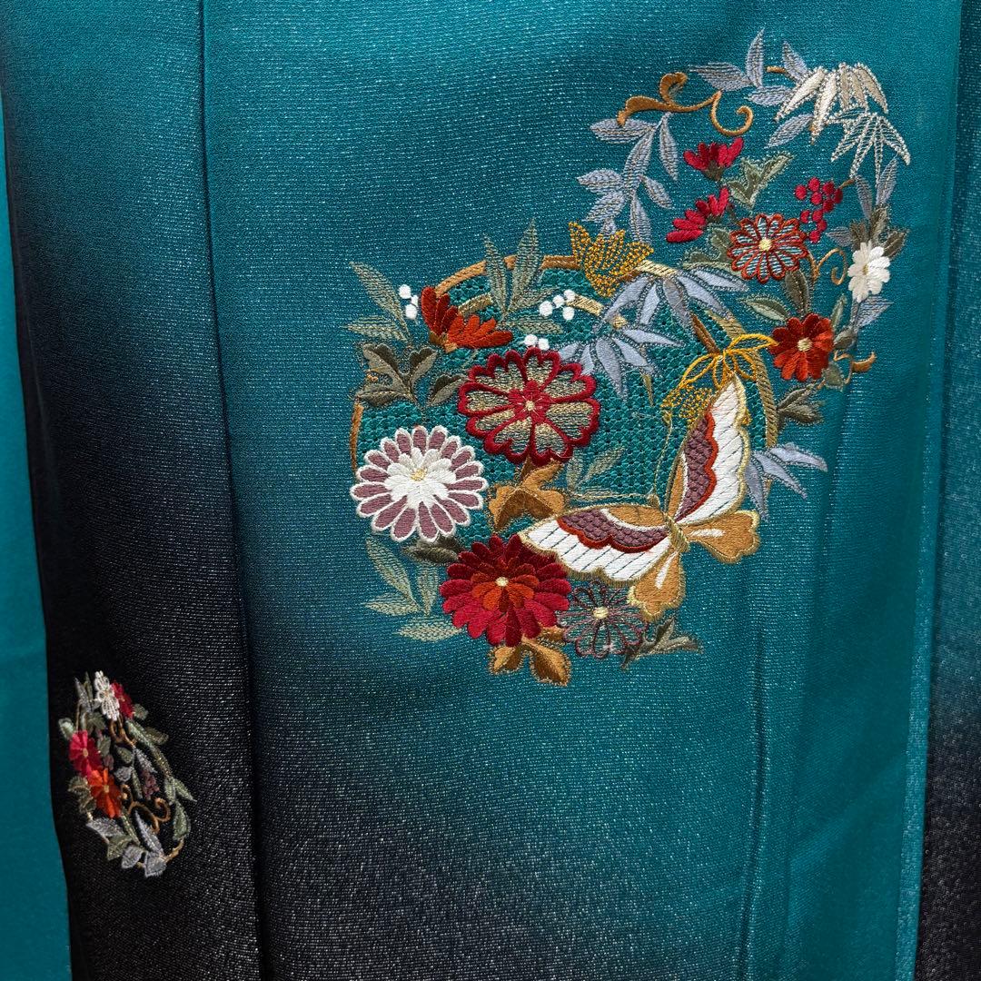 【豪華】振袖　青緑　刺繍　スワトウ　成人式　正絹　身丈154 裄丈65 f7