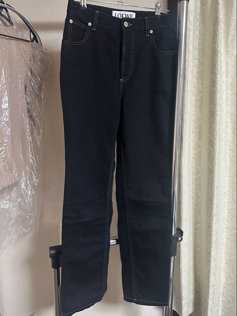 ロエベ　LOEWE デニム　パンツ　ブラック36 ポケットアナグラムレザー