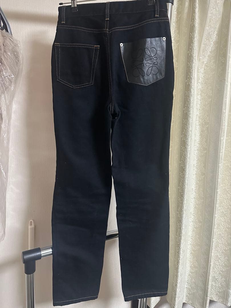 ロエベ　LOEWE デニム　パンツ　ブラック36 ポケットアナグラムレザー