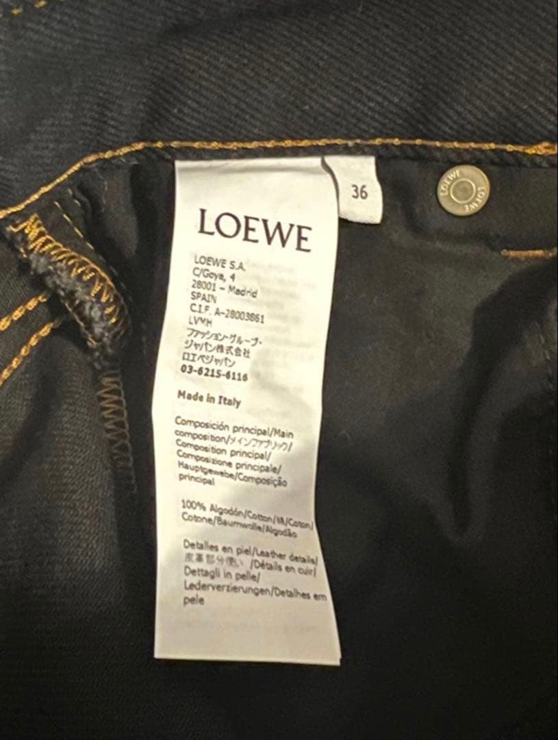 ロエベ　LOEWE デニム　パンツ　ブラック36 ポケットアナグラムレザー
