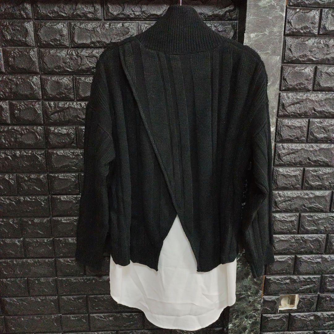 未使用品　ノーアイディー　黒×白　ドッキングハイネック ニットカーディガン