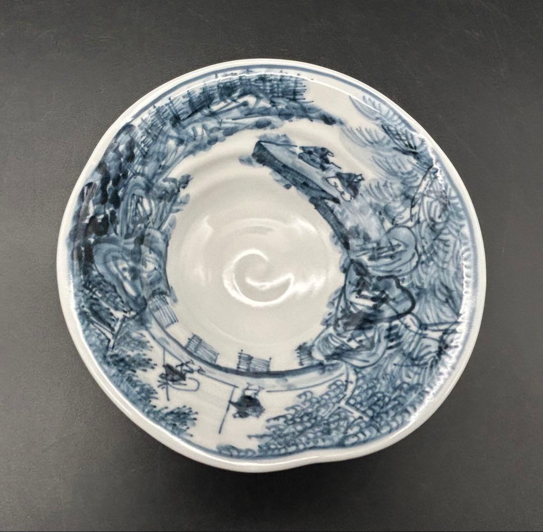 陶器　京焼　清水焼　六齋窯　村田幸之介　小鉢　4個 山水画　七宝紋　新品未使用品
