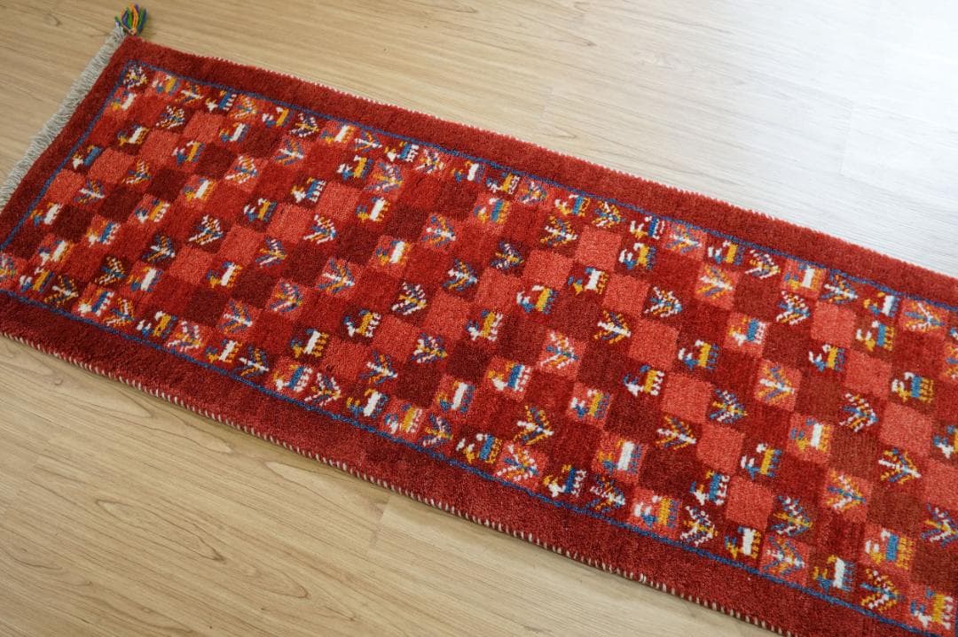 145×50cm ペルシャ絨毯 手織りギャッベ アマレ族 ギャベ ランナー