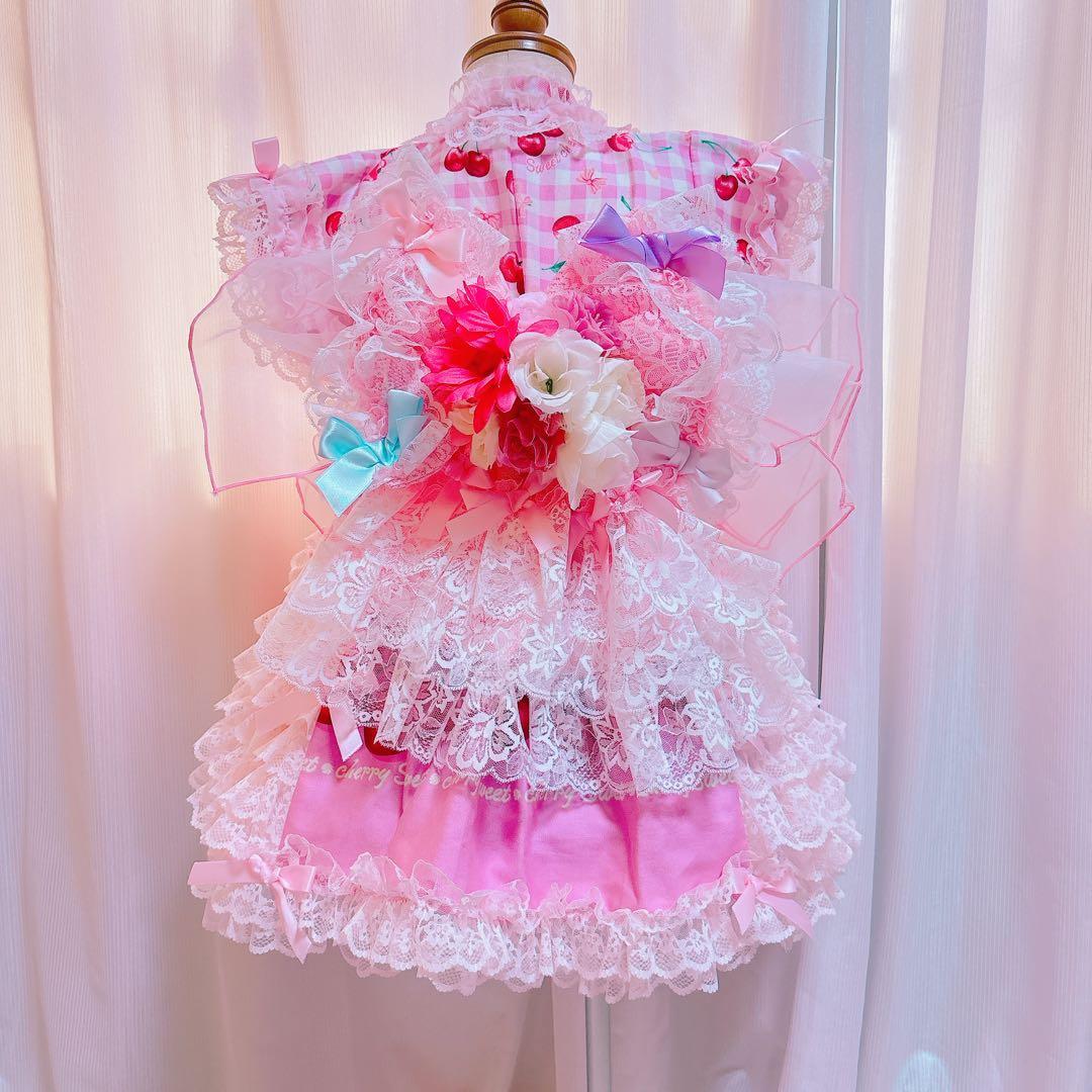 通常出品♡130cm♡チェリー♡浴衣ドレス♡ハンドメイド