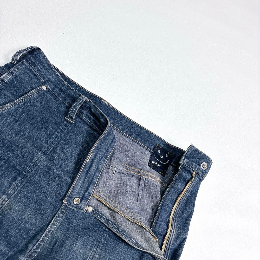 45R ライ麦デニムストレッチの桃比女 ロゴ刺繍 ロゴボタン インディゴ L