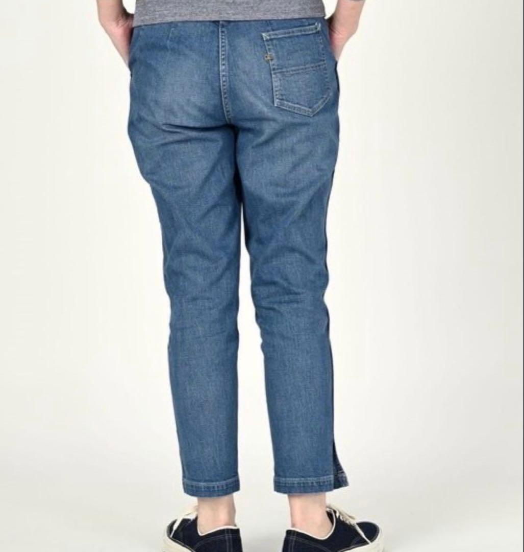 45R ライ麦デニムストレッチの桃比女 ロゴ刺繍 ロゴボタン インディゴ L