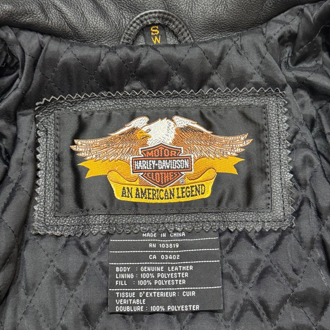 ハーレーダビッドソン　シングルライダースジャケット　S　ファイヤーパターン　刺繍