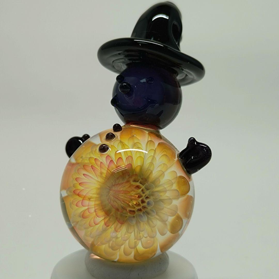 未使用 雪だるま ガラス ペンダントトップ 1点物 フラワー スノーマン