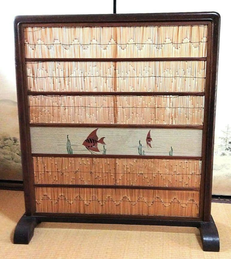 衝立　二枚嵌め替式　①葦簀(よしず)張り　②襖絵(リバーシブル)