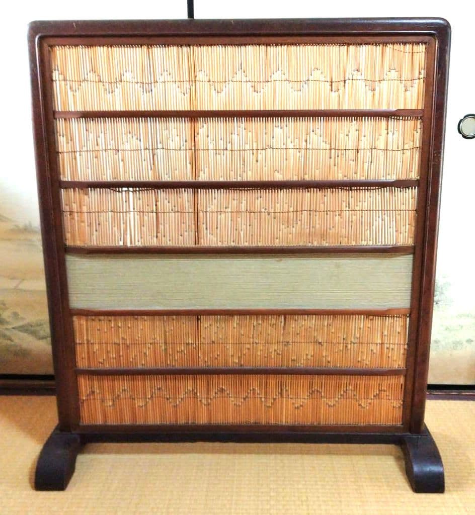 衝立　二枚嵌め替式　①葦簀(よしず)張り　②襖絵(リバーシブル)