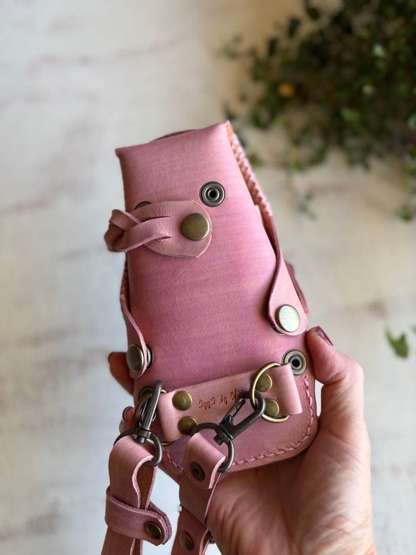 手染め大人ピンク、ローズ型押のシザーケース